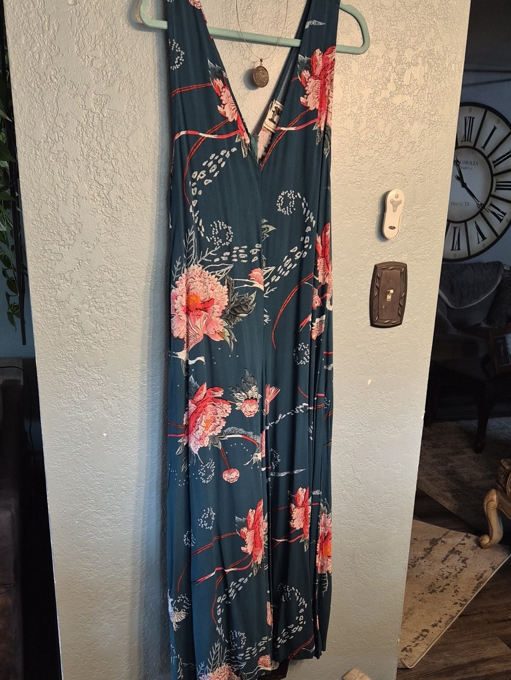 Teal Floral V-Neck Maxi Dress - Sleeveless Summer Jumper